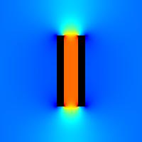 problem xy nr 1 - Dwie płytki płaskorównoległe w próżni (siatka 200 x 200) - rozkład składowej x natężenia pola elektrycznego E_x(x,y), mapowanie na kolory odwrócony jet (jet inverted)